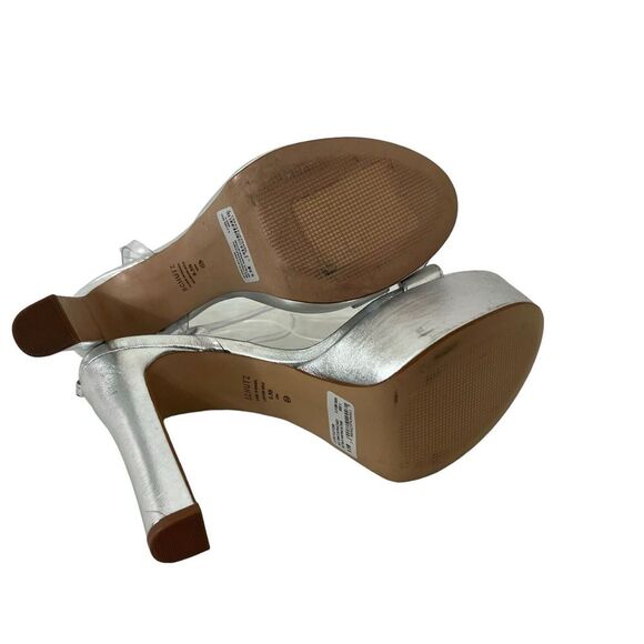 Schutz Womens Size 9.5 Elyda Silver Metallic Clear Ankle Strap Platform Sandal - Picture 7 of 10